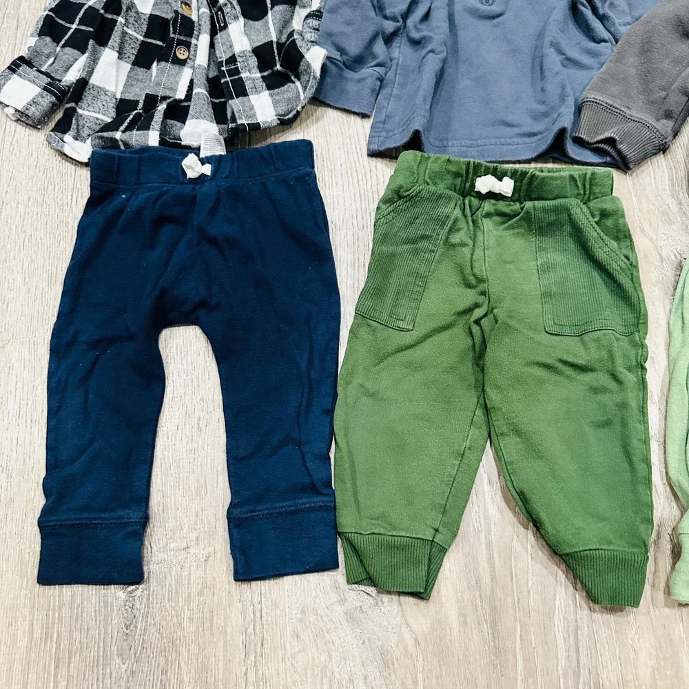 Carter's Okie Dokie Baby Boy 6 Piece Outfit Bundle‎ Plaid Hoodie Pants 9M